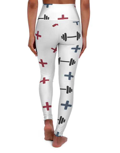 Load image into Gallery viewer, Fitness Barbell Print High-Waist Yoga Leggings — White Cross Pattern
