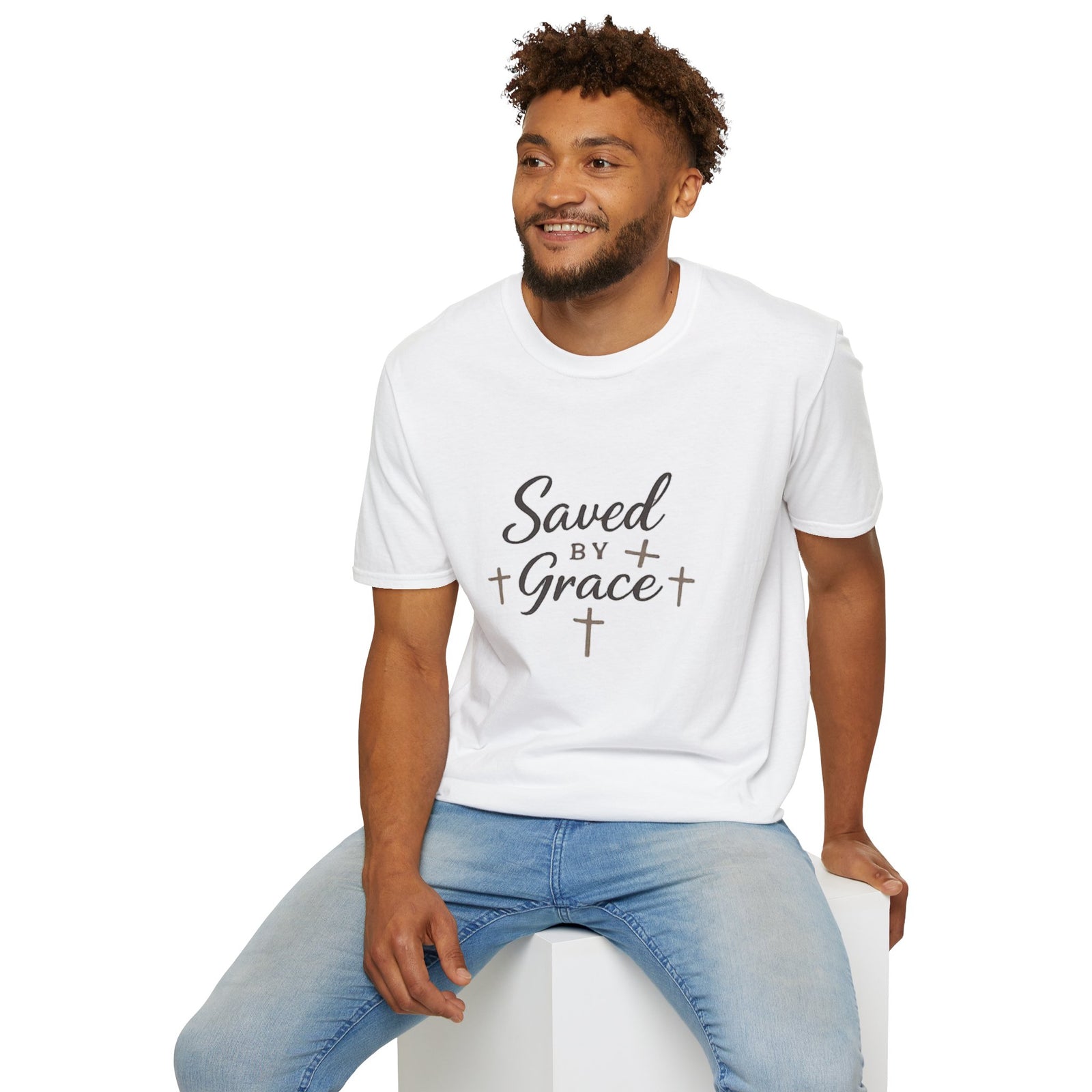 Saved by Grace T‑Shirt — Christian Faith Shirt with Cross Design