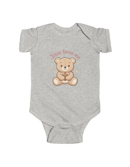 Load image into Gallery viewer, Jesus Loves Me Bear Infant Bodysuit | Christian Baby Onesie | Cute Faith-Based Baby Outfit | Newborn Gift, Baptism &amp; Baby Shower
