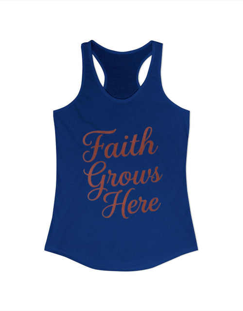 Load image into Gallery viewer, Faith Grows Here Women’s Racerback Tank, Christian Inspirational Tank Top, Faith-Based Apparel, Minimalist Scripture Style Top, Everyday Encouragement Shirt

