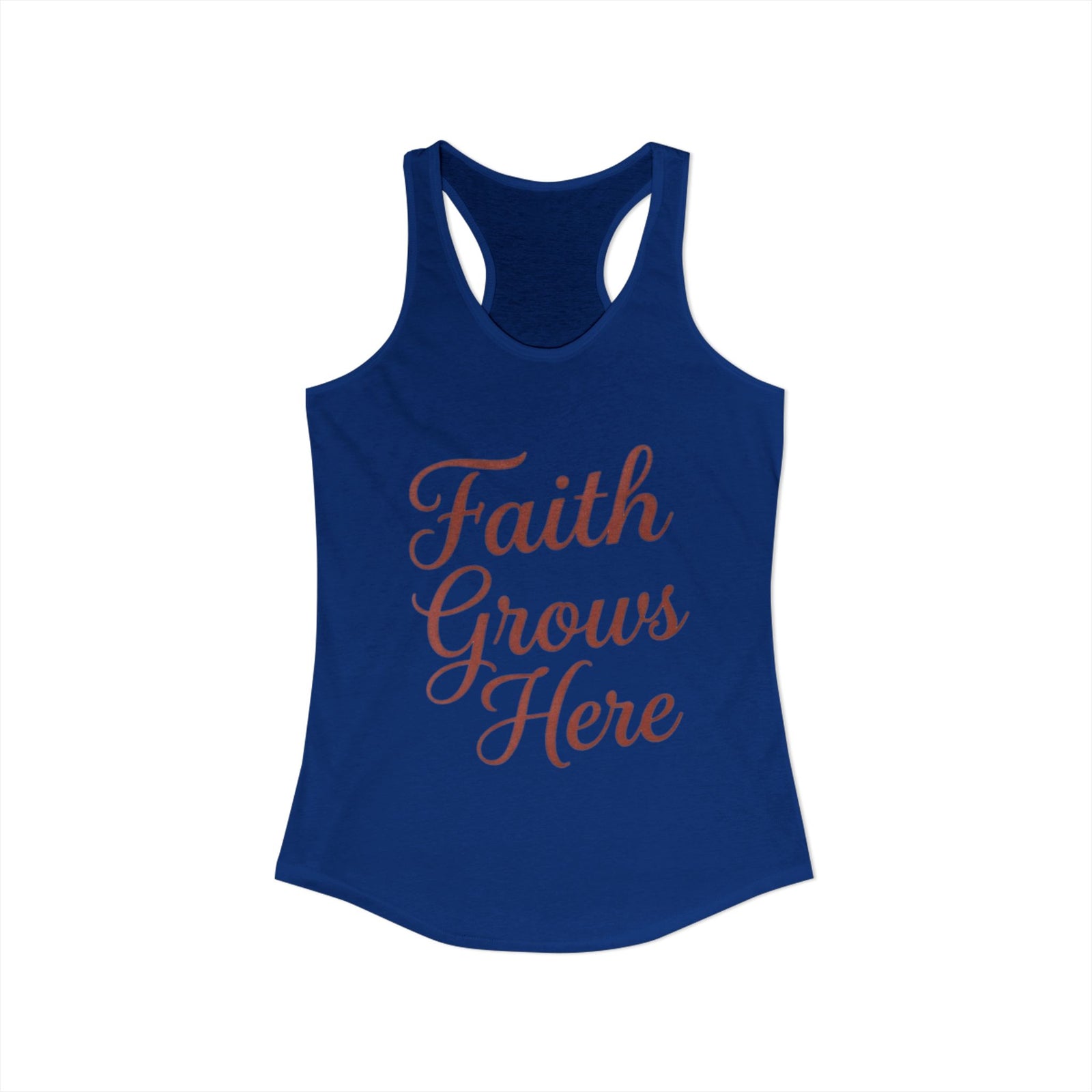 Faith Grows Here Women’s Racerback Tank, Christian Inspirational Tank Top, Faith-Based Apparel, Minimalist Scripture Style Top, Everyday Encouragement Shirt
