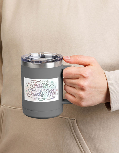 Load image into Gallery viewer, 15oz Insulated Coffee Tumbler Mug — "Faith Fuels Me" Pastel Star Design
