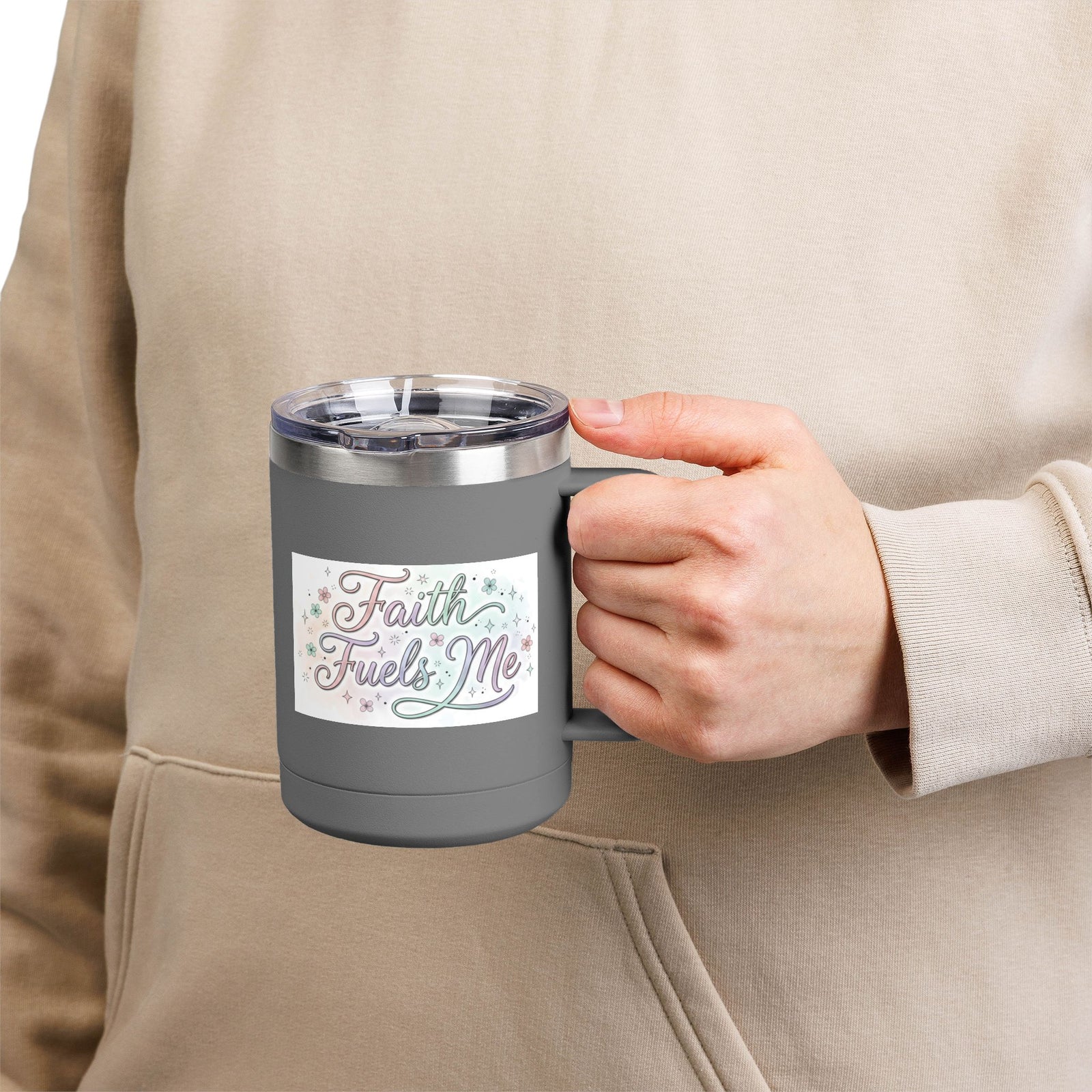 15oz Insulated Coffee Tumbler Mug — "Faith Fuels Me" Pastel Star Design