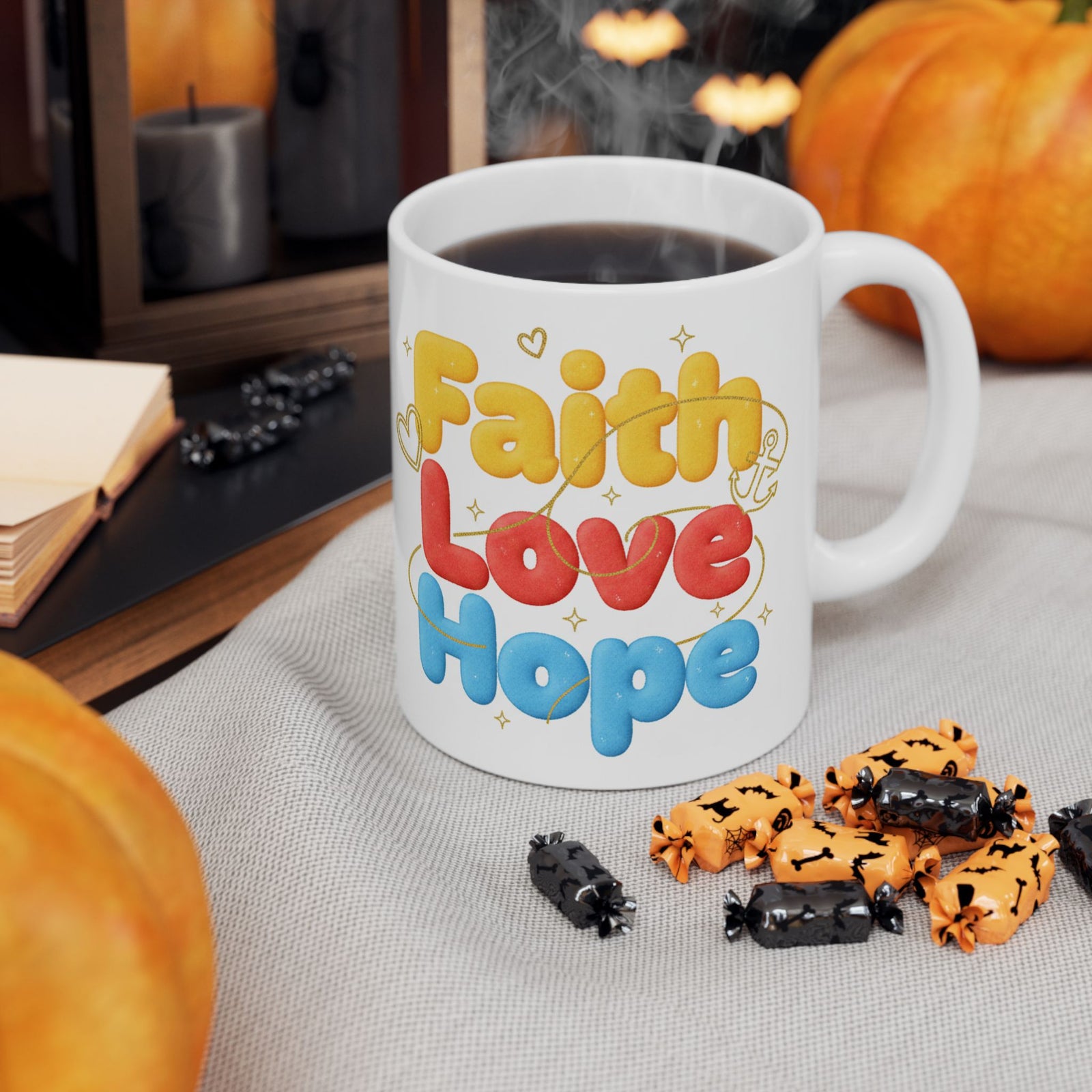 Faith Love & Hope Ceramic Mug — Uplifting Christian Gift For Coffee Lovers 11 oz & 15 oz