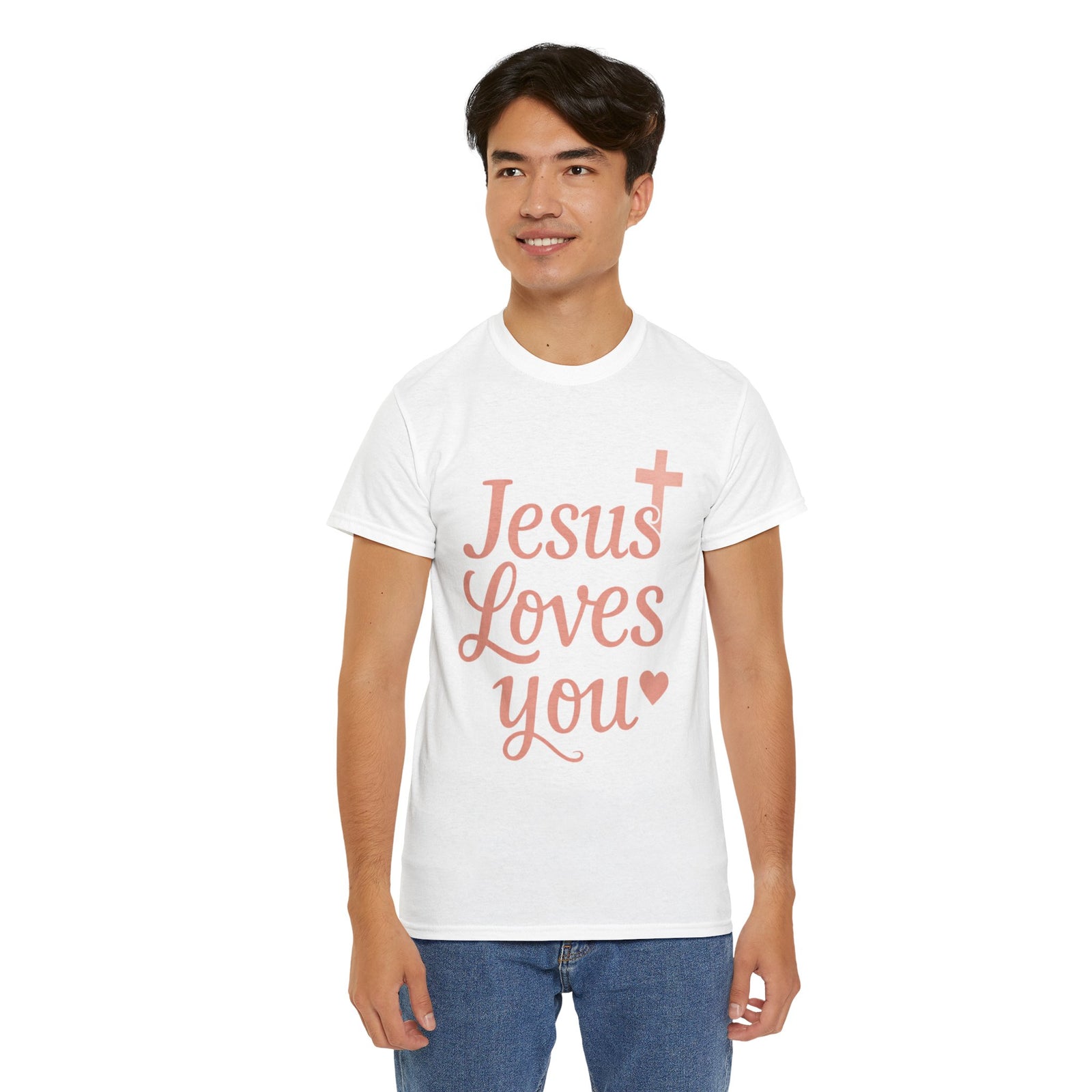 Jesus Loves You T-Shirt – Pink Script Faith Tee with Cross