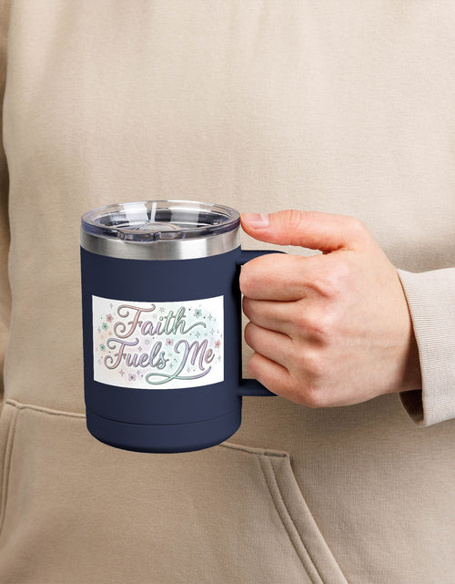 Load image into Gallery viewer, 15oz Insulated Coffee Tumbler Mug — "Faith Fuels Me" Pastel Star Design
