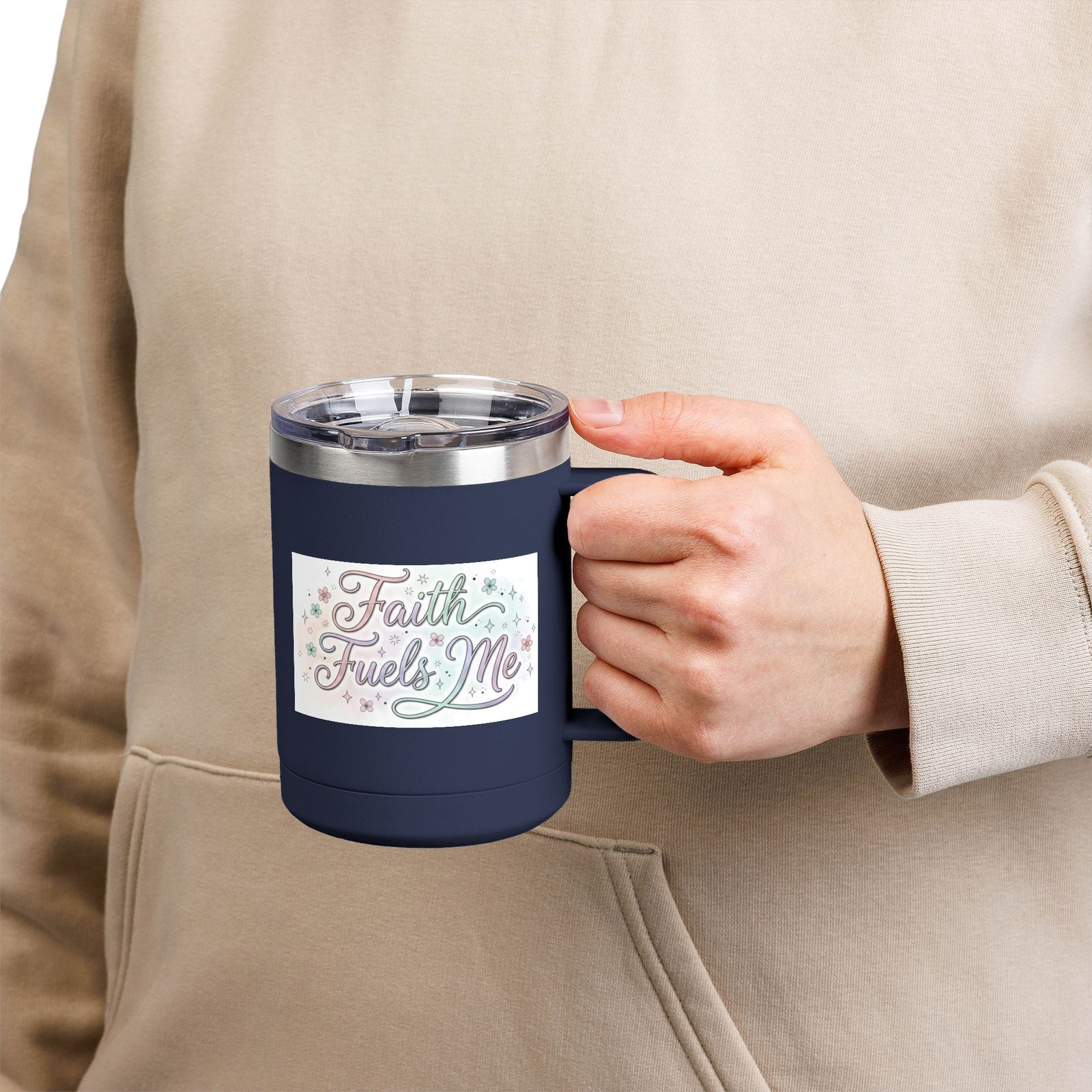 15oz Insulated Coffee Tumbler Mug — "Faith Fuels Me" Pastel Star Design