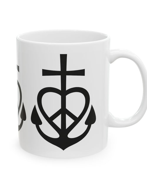 Load image into Gallery viewer, Faith, Love &amp; Peace Ceramic Mug — Uplifting Christian Coffee Lover Cup 11  oz &amp; 15 oz
