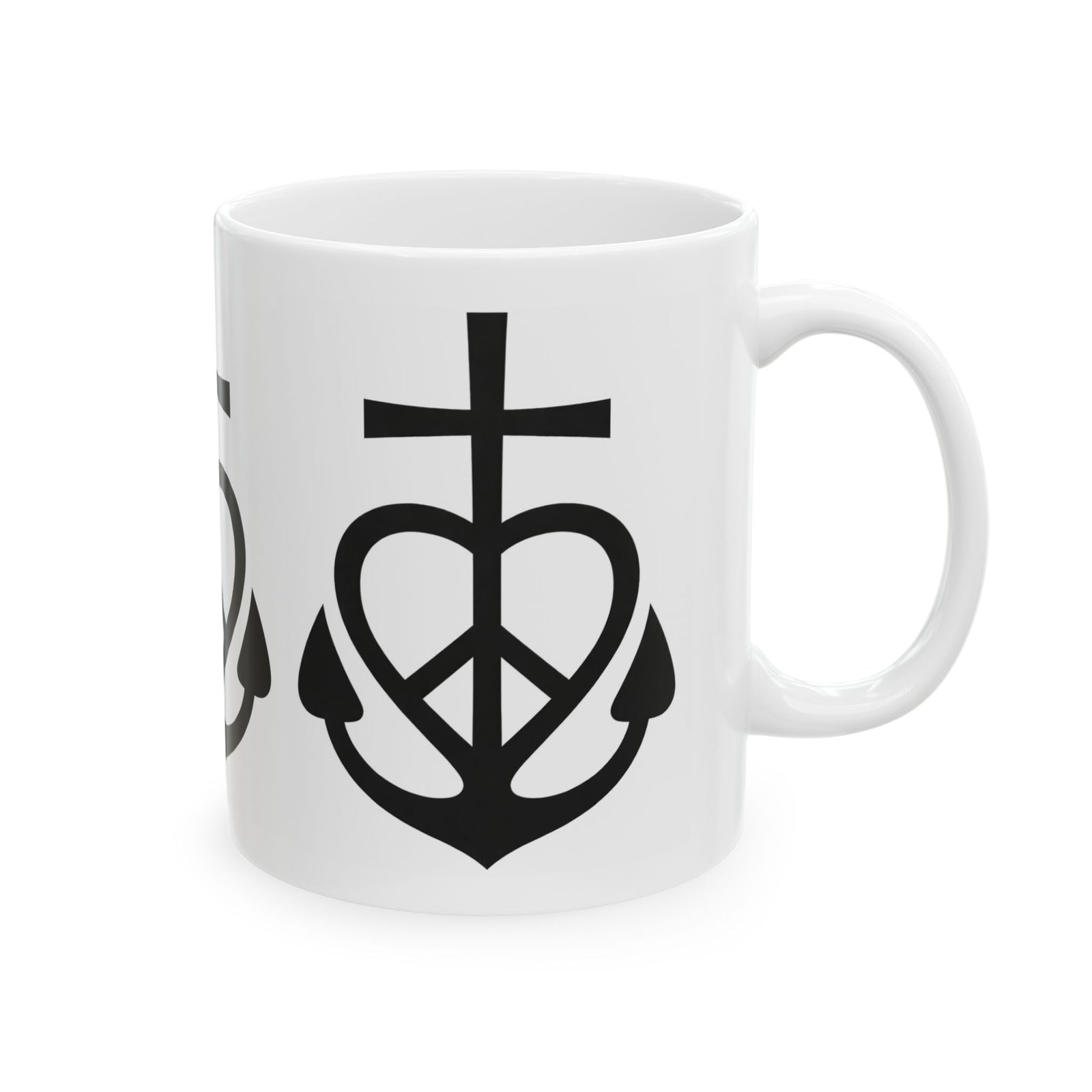 Faith, Love & Peace Ceramic Mug — Uplifting Christian Coffee Lover Cup 11  oz & 15 oz