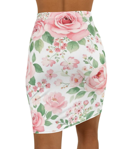 Pink Floral Pencil Skirt for Women | Romantic Rose Print Skirt | Elegant Spring Summer Outfit | Office Chic Midi Skirt