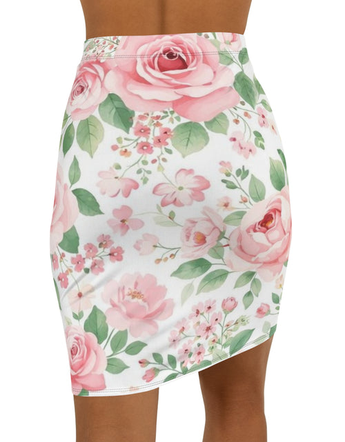 Load image into Gallery viewer, Pink Floral Pencil Skirt for Women | Romantic Rose Print Skirt | Elegant Spring Summer Outfit | Office Chic Midi Skirt
