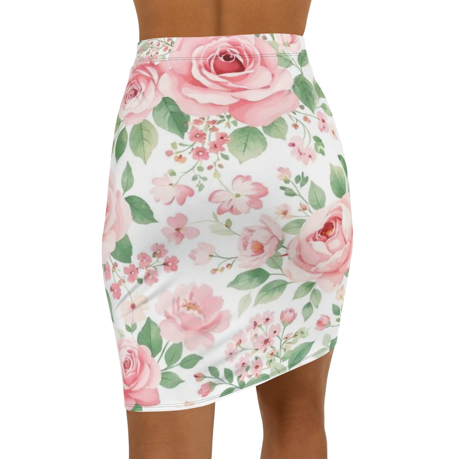 Pink Floral Pencil Skirt for Women | Romantic Rose Print Skirt | Elegant Spring Summer Outfit | Office Chic Midi Skirt
