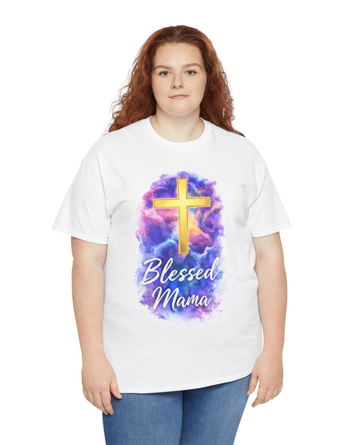 Load image into Gallery viewer, Blessed Mama Cross Tee, Women's Christian Faith Tee Shirt
