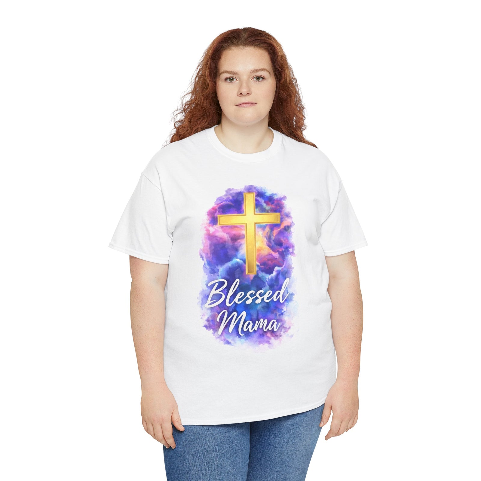 Blessed Mama Cross Tee, Women's Christian Faith Tee Shirt
