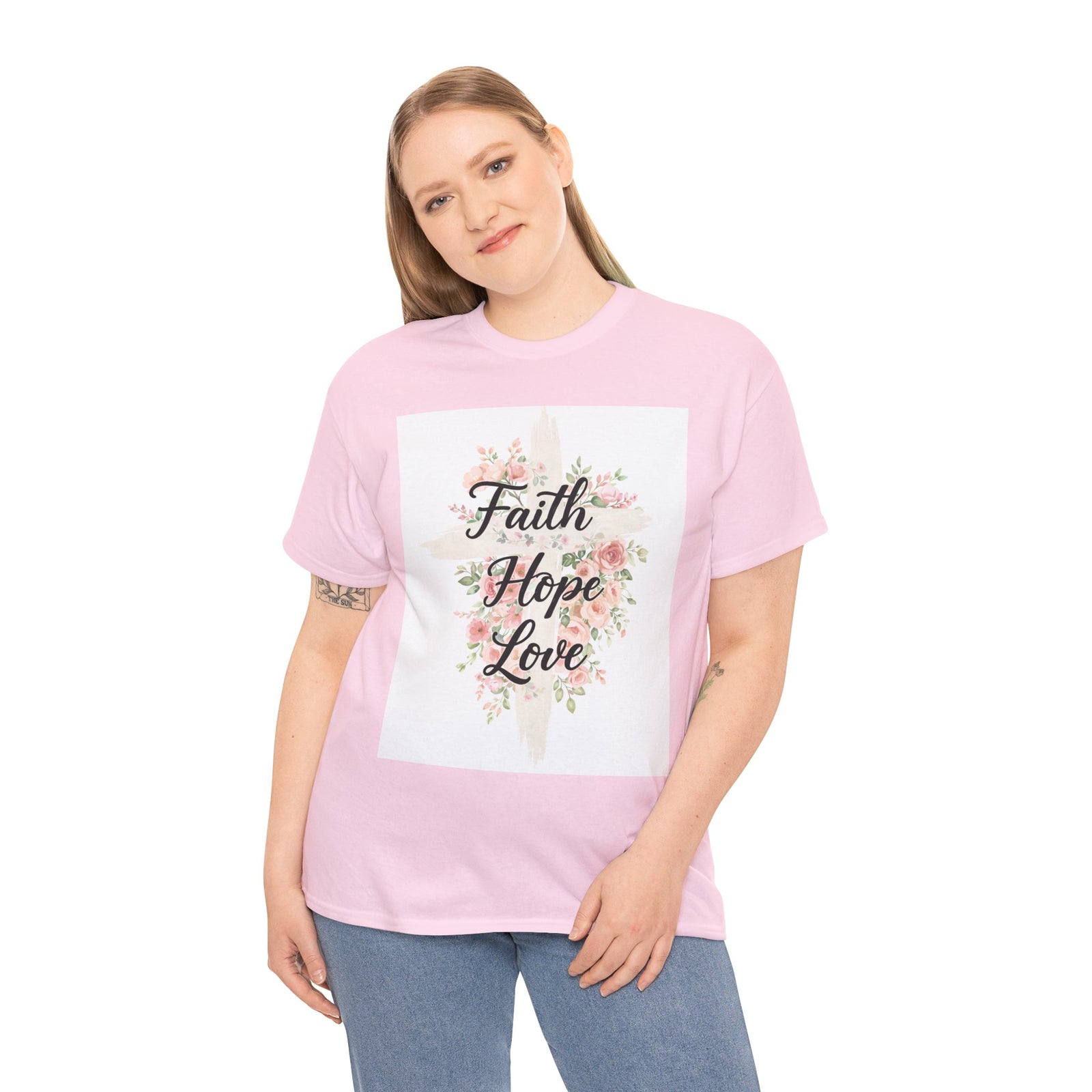 Faith Hope Love T-Shirt — Floral Cross Christian Tee for Women