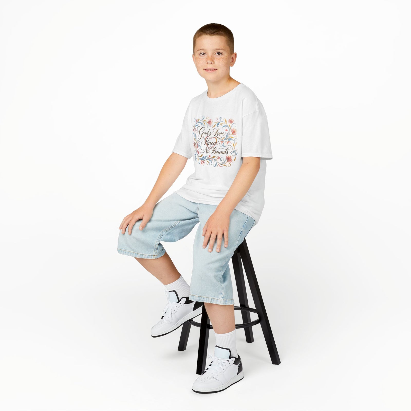 Kids Tee — "God's Love Knows No Bounds" Floral Shirt