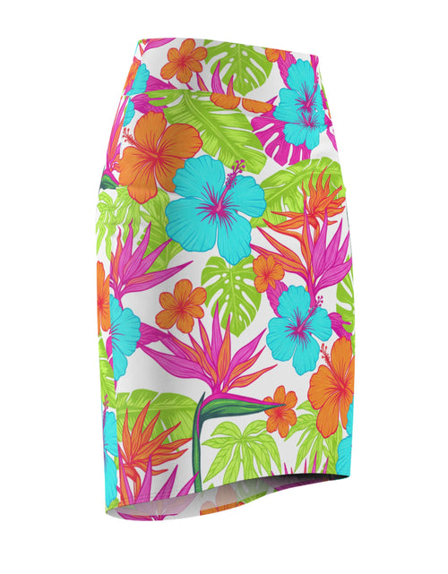 Load image into Gallery viewer, Tropical Hibiscus Pencil Skirt for Women | Bright Floral Summer Skirt | Vacation Beach Outfit | Colorful Mid-Waist Skirt
