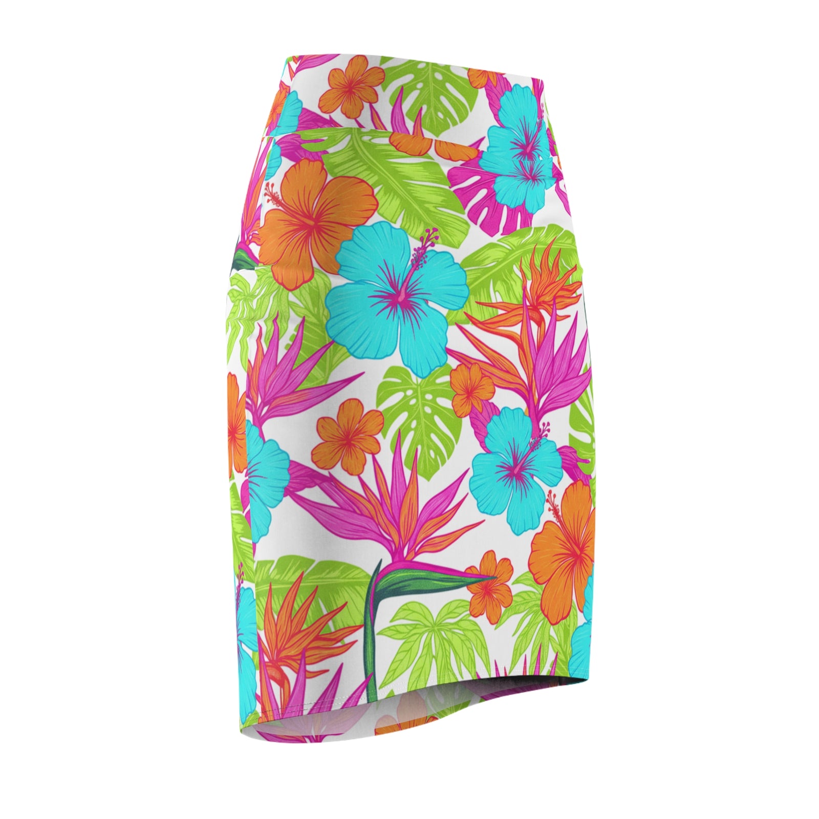 Tropical Hibiscus Pencil Skirt for Women | Bright Floral Summer Skirt | Vacation Beach Outfit | Colorful Mid-Waist Skirt