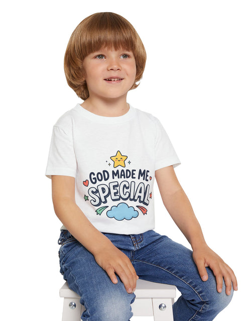 Load image into Gallery viewer, God Made Me Special Toddler T-Shirt | Christian Kids Shirt | Faith-Based Kids Clothes | Cute Religious Gift for Boys &amp; Girls
