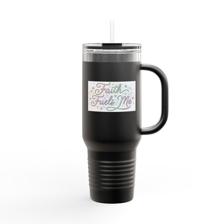 40oz Insulated Travel Mug — "Faith Fuels Me" Inspirational White Tumbler