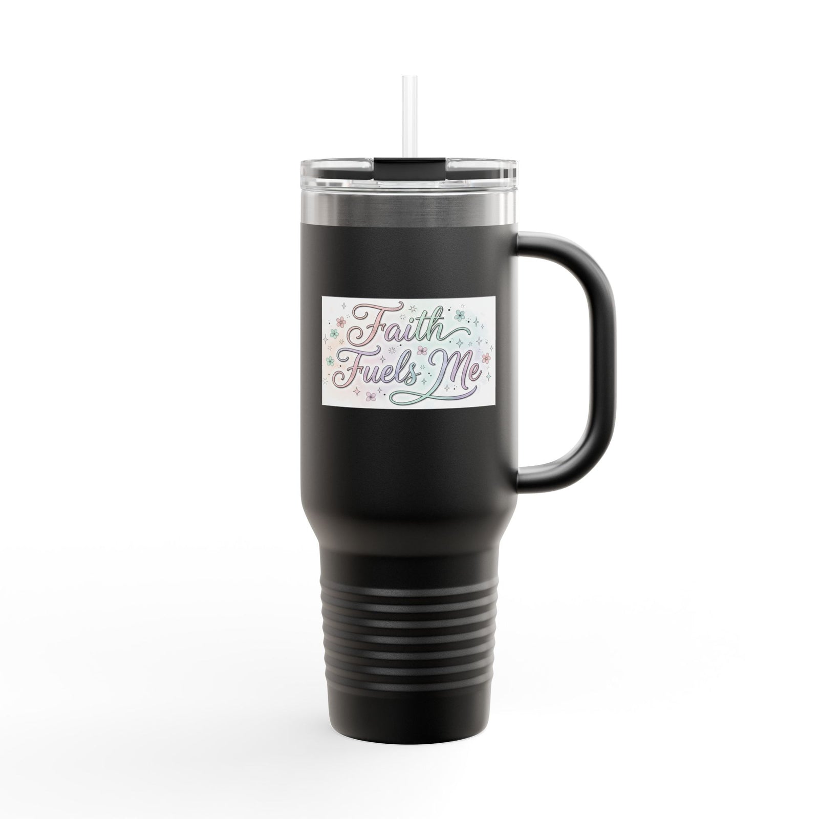 40oz Insulated Travel Mug — "Faith Fuels Me" Inspirational White Tumbler