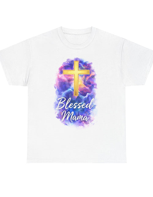 Load image into Gallery viewer, Blessed Mama Cross Tee, Women's Christian Faith Tee Shirt
