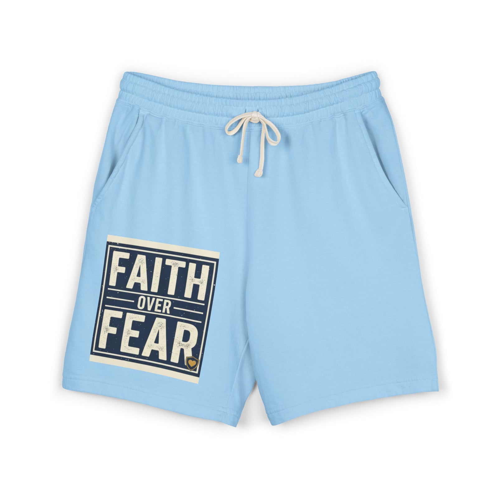 Men’s Faith Over Fear Fleece Shorts – Christian Graphic Lounge Shorts, Casual Spring Summer Athleisure