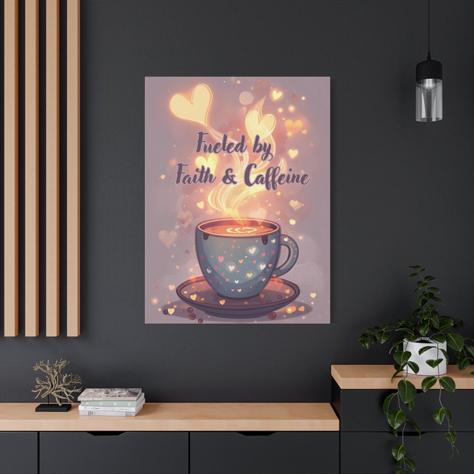 Canvas Wall Art "Fueled by Faith & Caffeine" — Coffee Lover Inspirational Home - Coffee Shop Decor