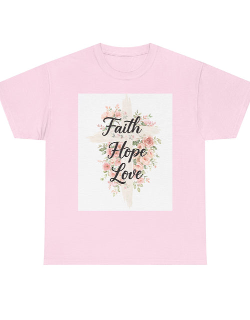 Load image into Gallery viewer, Faith Hope Love T-Shirt — Floral Cross Christian Tee for Women
