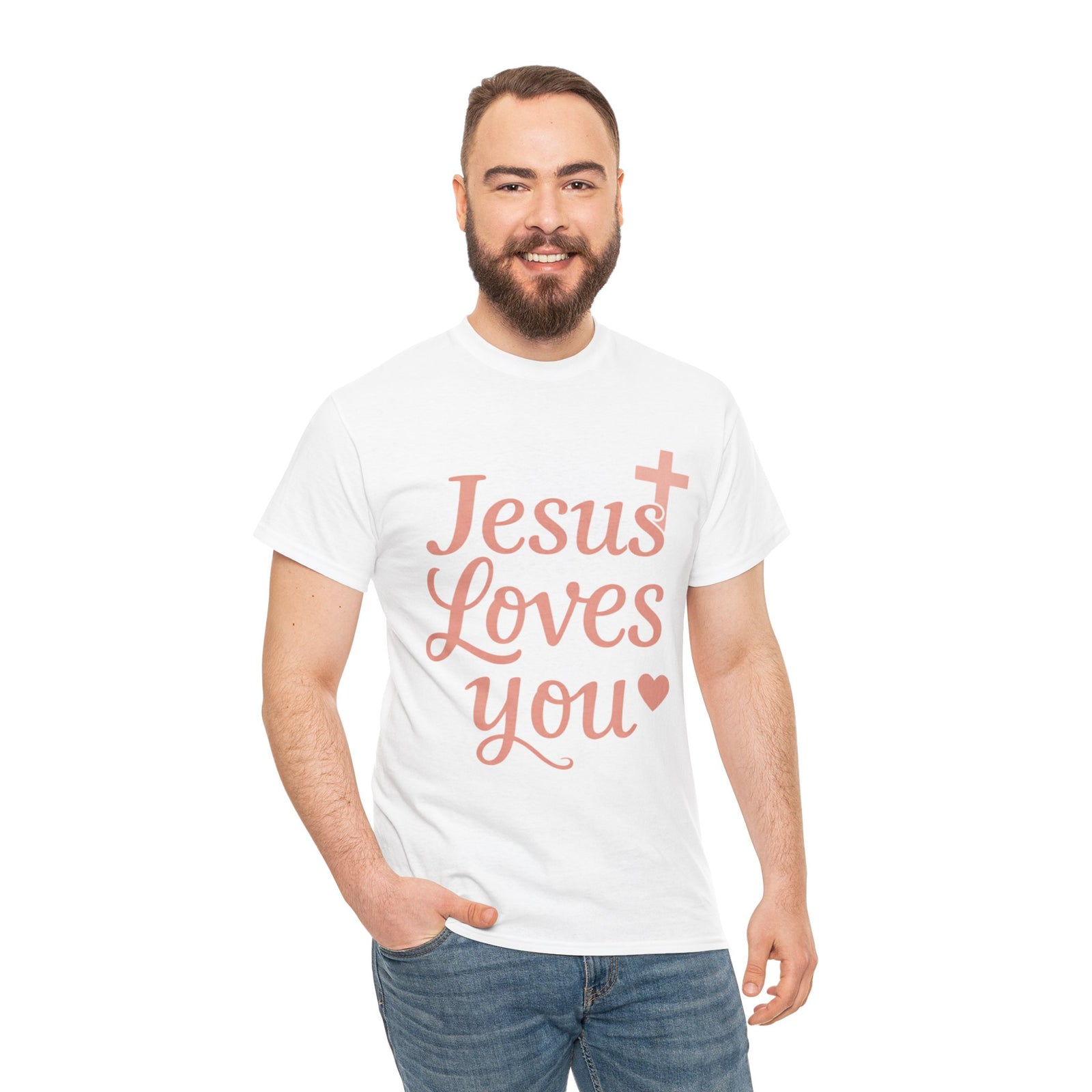 Jesus Loves You T-Shirt – Pink Script Faith Tee with Cross