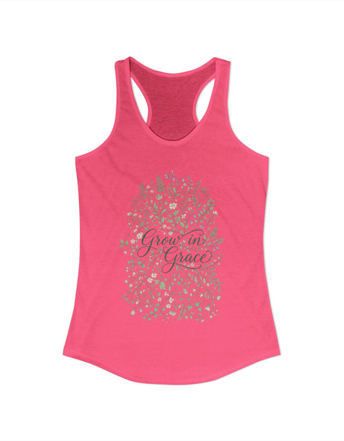 Load image into Gallery viewer, Grow in Grace Christian Racerback Tank – Floral Faith Tank Top for Women – Inspirational Church Summer Tank – Christian Gift for Her
