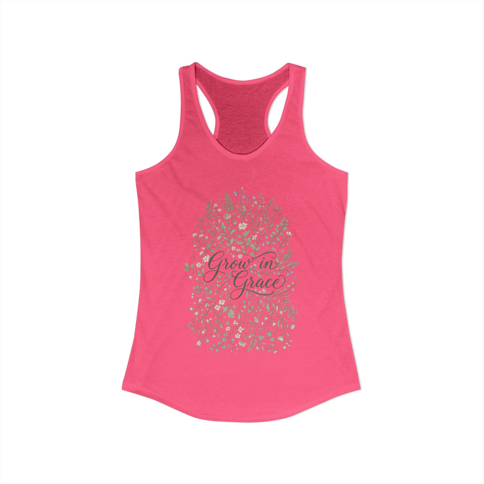 Grow in Grace Christian Racerback Tank – Floral Faith Tank Top for Women – Inspirational Church Summer Tank – Christian Gift for Her