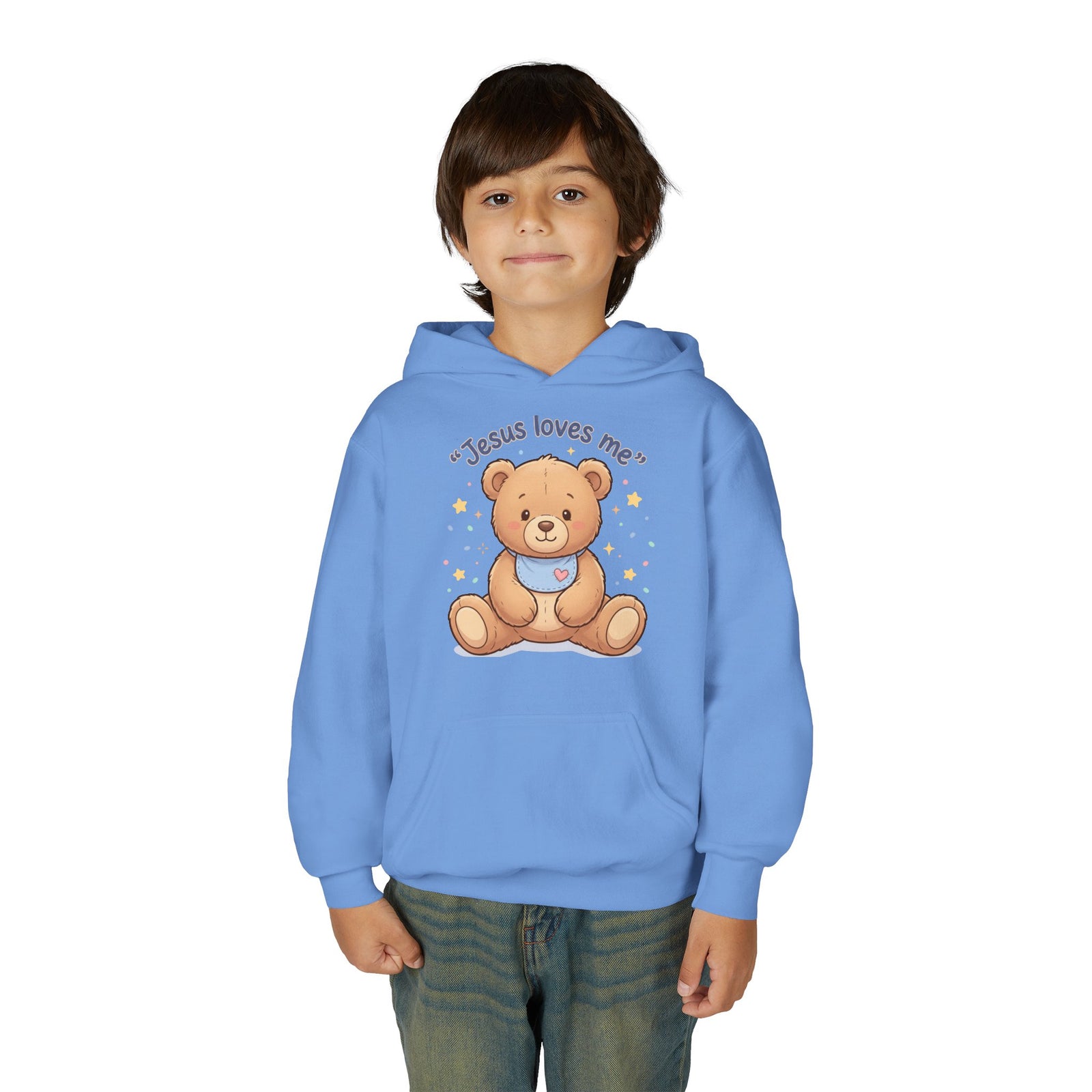 Jesus Loves Me Teddy Bear Kids Hoodie | Christian Youth Sweatshirt | Cute Faith-Based Kids Clothes | Gift for Boys & Girls
