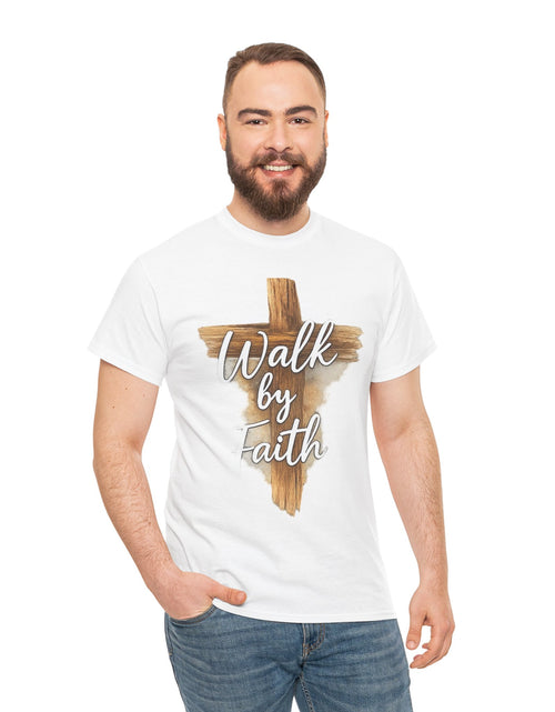 Load image into Gallery viewer, Walk By Faith Tee — Christian Cross Faith Men's T‑Shirt
