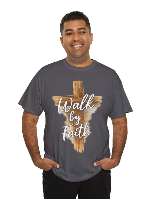 Load image into Gallery viewer, Walk By Faith Tee — Christian Cross Faith Men's T‑Shirt
