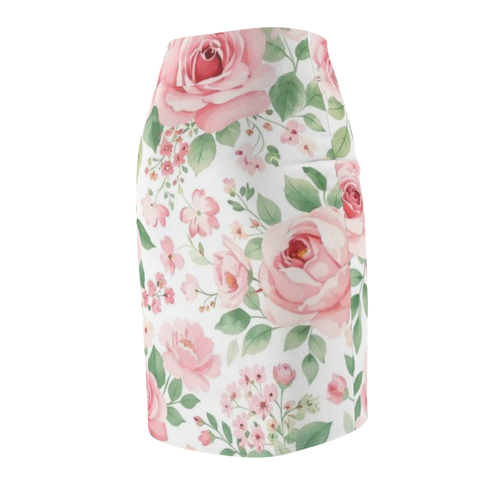 Pink Rose Floral Pencil Skirt for Women | Romantic Garden Skirt | Soft Watercolor Spring Outfit | Feminine Mid-Waist Skirt