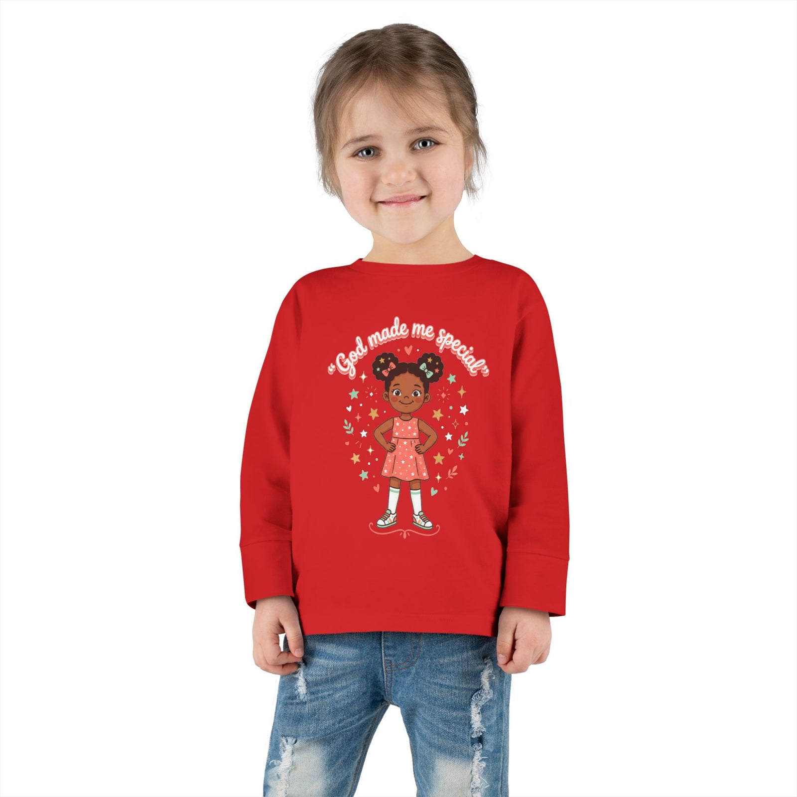 God Made Me Special Girls Long Sleeve Shirt | Christian Toddler Girl Shirt | Faith-Based Kids Clothes | Cute Religious Gift for Girls