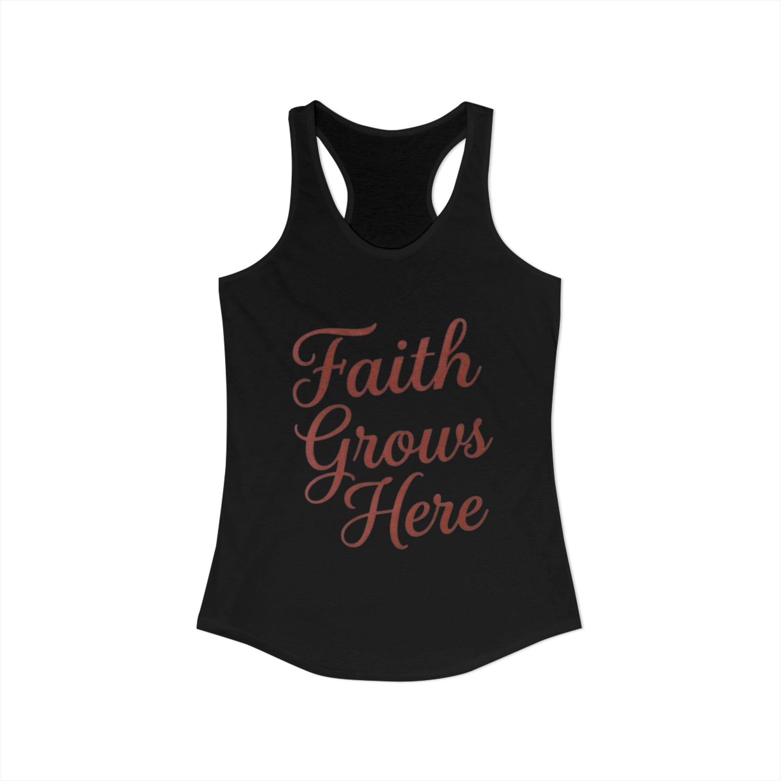 Faith Grows Here Women’s Racerback Tank, Christian Inspirational Tank Top, Faith-Based Apparel, Minimalist Scripture Style Top, Everyday Encouragement Shirt