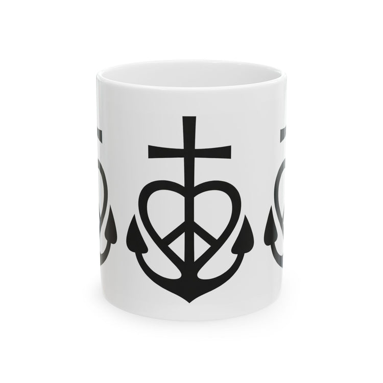 Faith, Love & Peace Ceramic Mug — Uplifting Christian Coffee Lovers Cup 11 oz & 15 oz