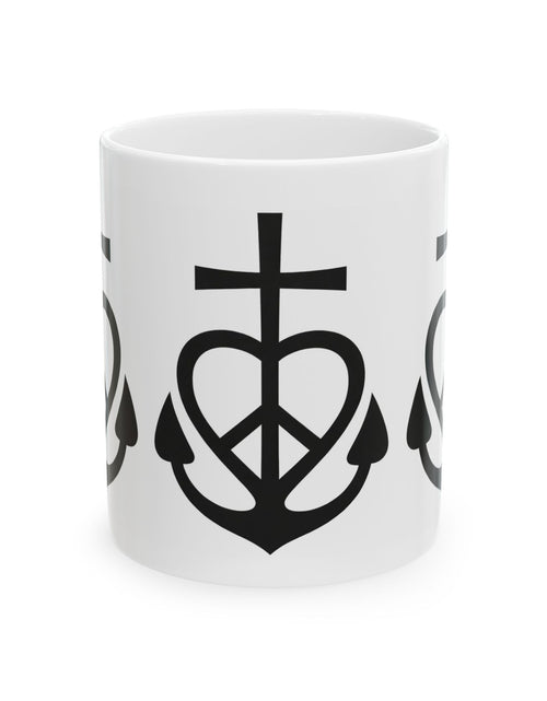 Load image into Gallery viewer, Faith, Love &amp; Peace Ceramic Mug — Uplifting Christian Coffee Lover Cup 11  oz &amp; 15 oz
