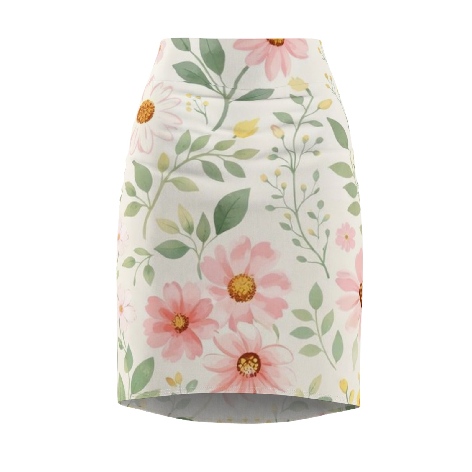 Pink Daisy Watercolor Pencil Skirt for Women | Soft Floral Spring Skirt | Feminine Pastel Outfit | Mid-Waist Everyday Skirt