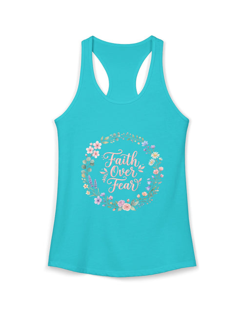 Load image into Gallery viewer, Faith Over Fear Christian Racerback Tank – Floral Faith Tank Top for Women – Inspirational Church Summer Tank – Christian Gift for Her
