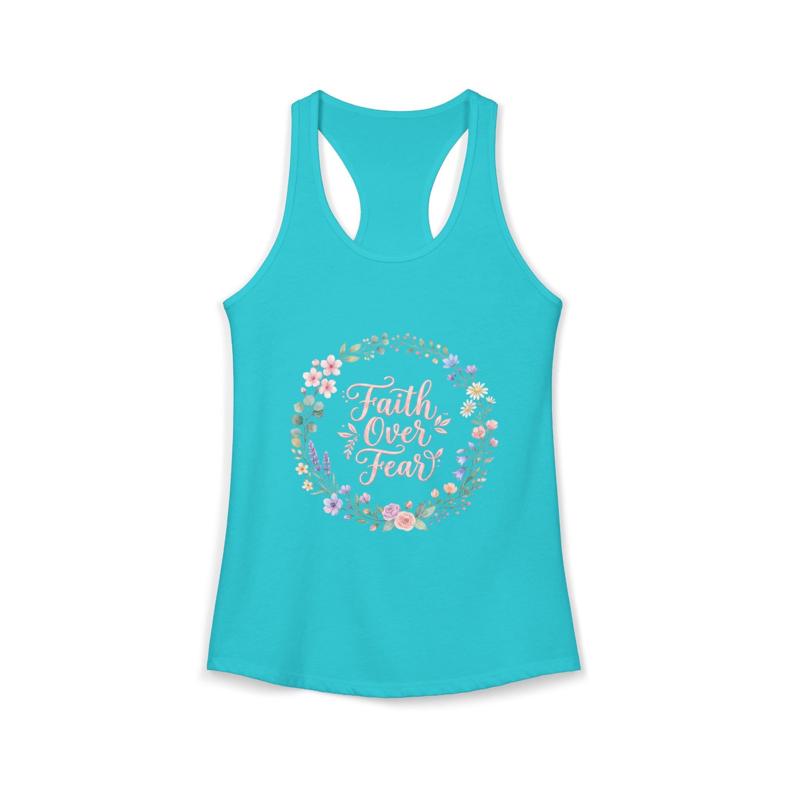 Faith Over Fear Christian Racerback Tank – Floral Faith Tank Top for Women – Inspirational Church Summer Tank – Christian Gift for Her
