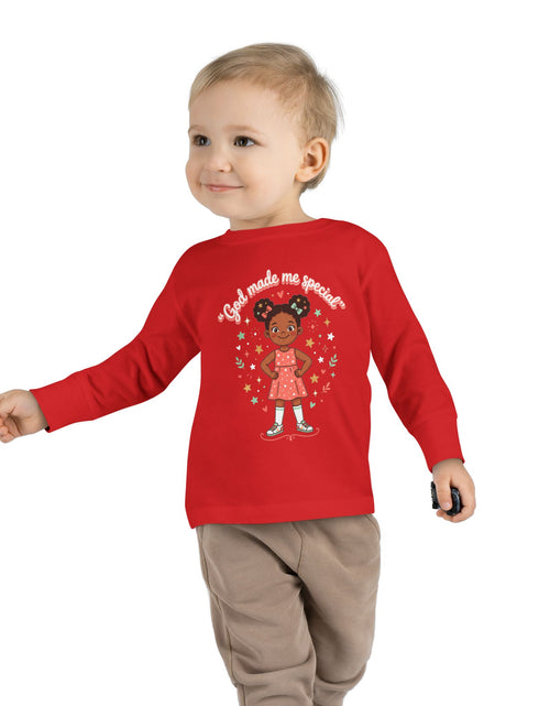 Load image into Gallery viewer, God Made Me Special Girls Long Sleeve Shirt | Christian Toddler Girl Shirt | Faith-Based Kids Clothes | Cute Religious Gift for Girls
