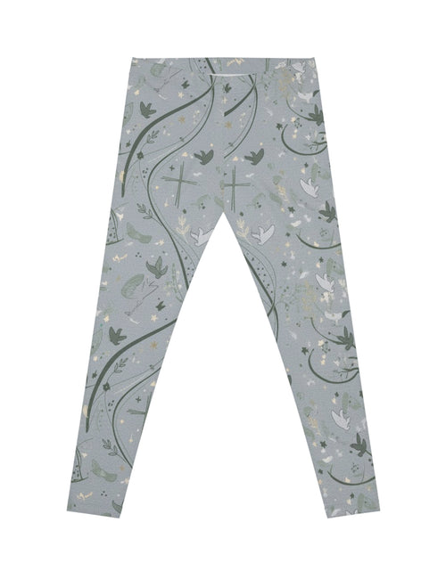 Load image into Gallery viewer, Faith Dove Floral Print Leggings — Soft Gray All-Over Patterned Women's &amp; Girls Leggings
