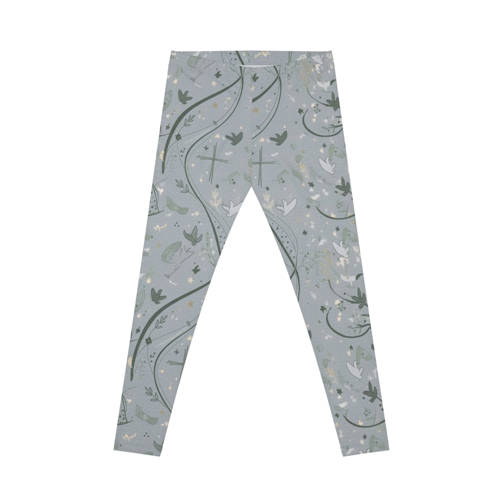 Faith Dove Floral Print Leggings — Soft Gray All-Over Patterned Women's & Girls Leggings
