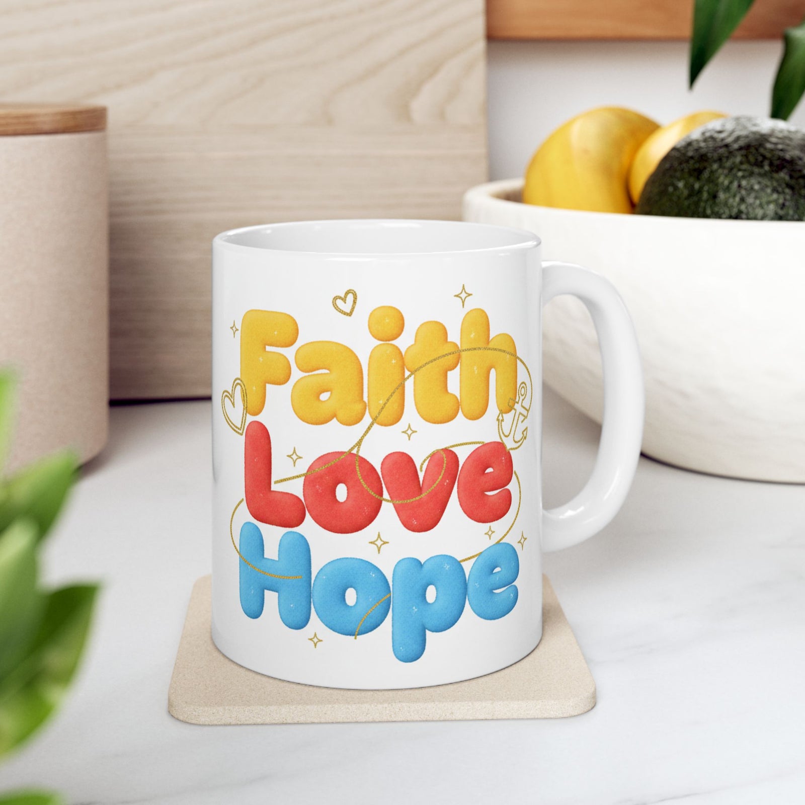 Faith Love & Hope Ceramic Mug — Uplifting Christian Gift For Coffee Lovers 11 oz & 15 oz