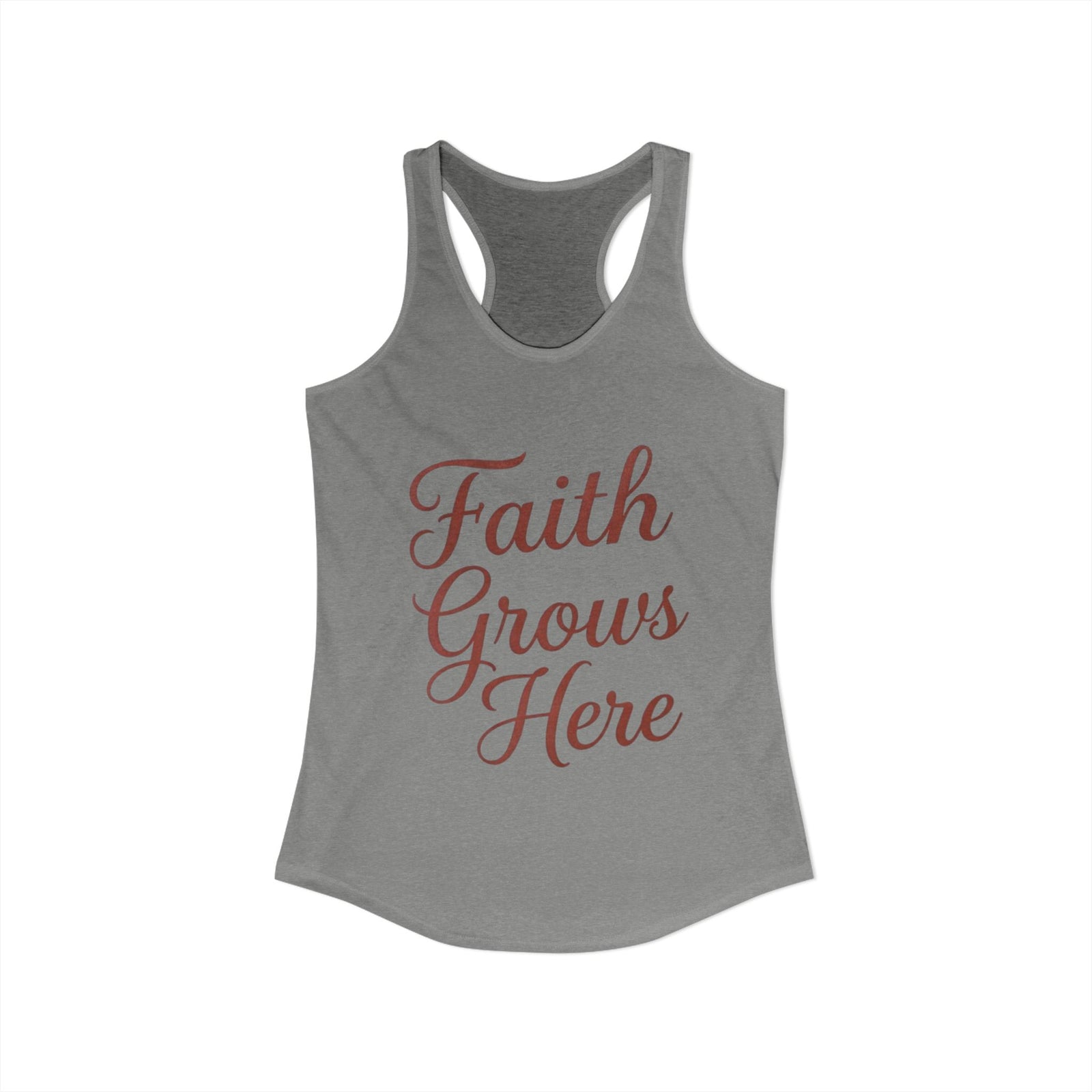 Faith Grows Here Women’s Racerback Tank, Christian Inspirational Tank Top, Faith-Based Apparel, Minimalist Scripture Style Top, Everyday Encouragement Shirt