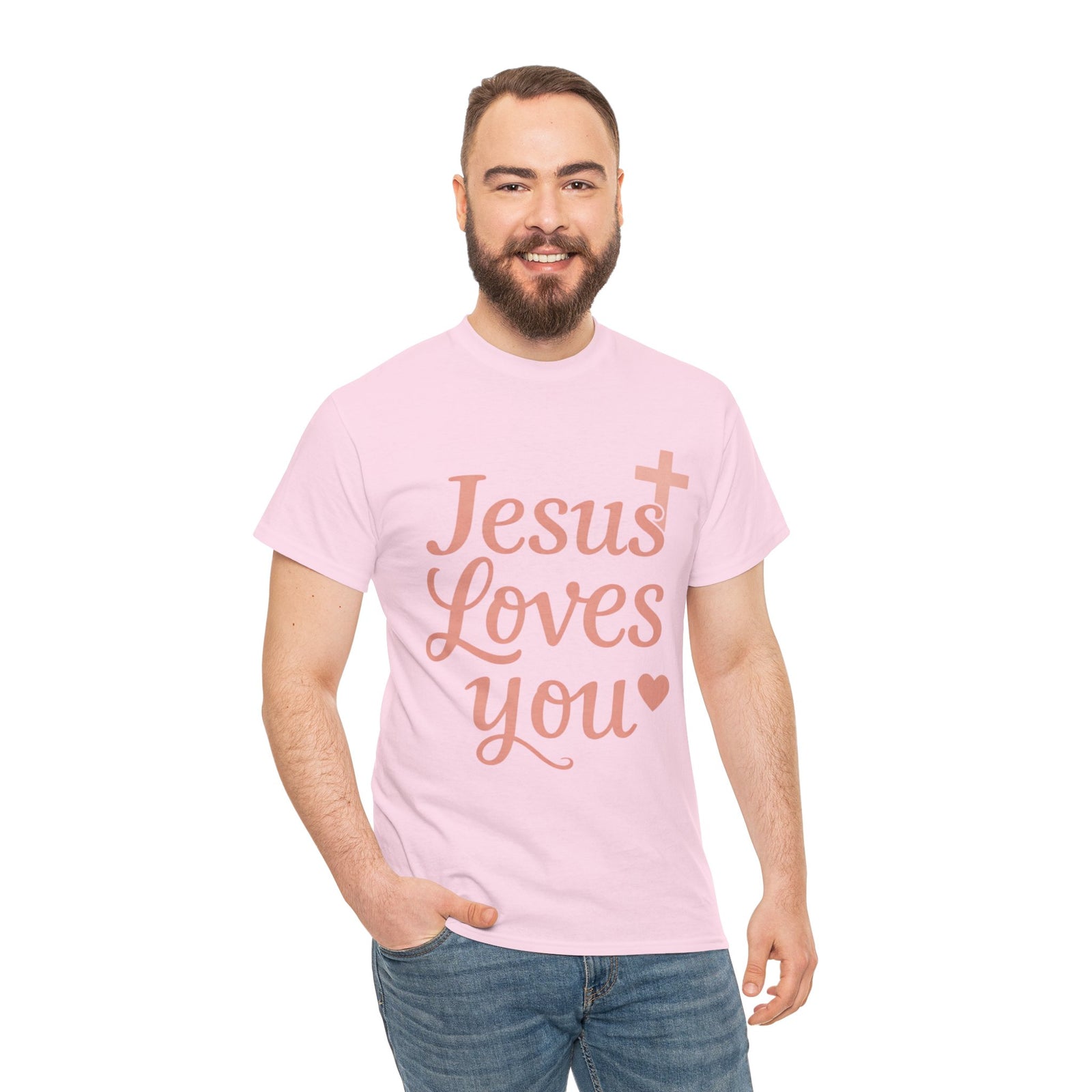 Jesus Loves You T-Shirt – Pink Script Faith Tee with Cross