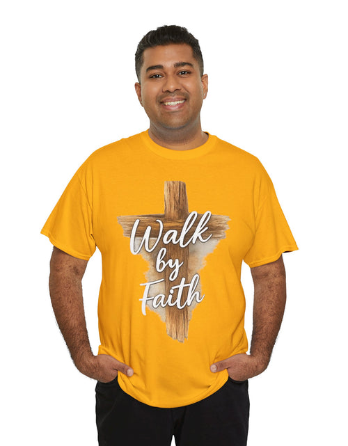 Load image into Gallery viewer, Walk By Faith Tee — Christian Cross Faith Men's T‑Shirt
